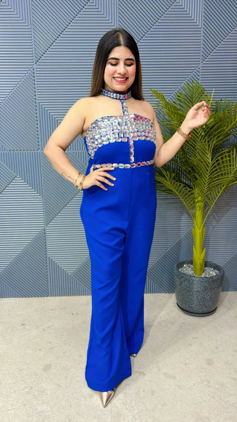 Emilly Rhinestone T-Halter Neck Jumpsuit